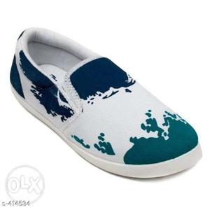White And Blue Floral Slip-on Shoe