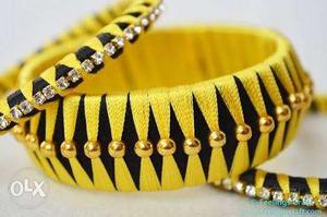 Yellow And Black Beaded Bracelet