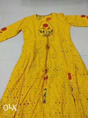 Yellow colour cotton fabric with red colour
