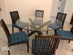 6 seater dining table with chairs in teak wood