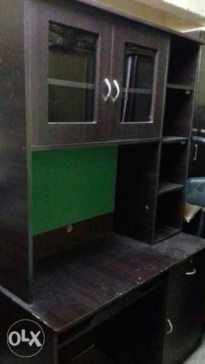 Black And Green Wooden Cabinet with shelf on right