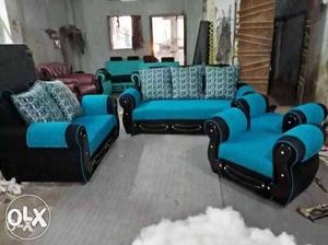Blue And Black Sofa Set