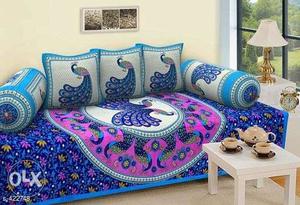 Blue And Red Floral Bed Sheet