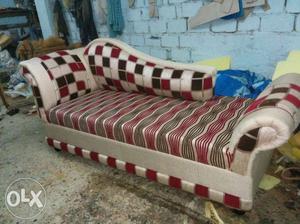 Brown And White Striped Couch