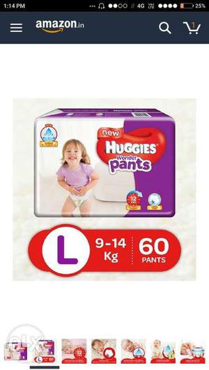 Diapers 2 packets huggies L size 60 PCs in 1 pck