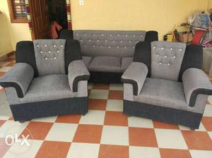 New Gray And White Fabric Sofa Set