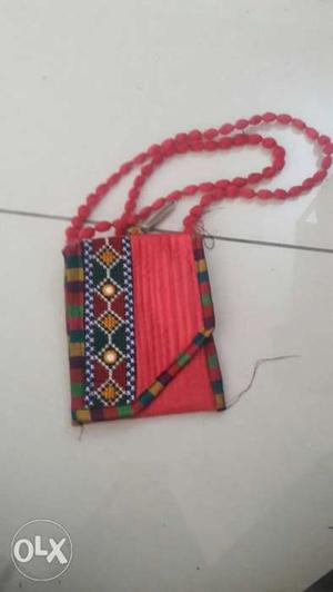 Red, Black, And White Leather Wristlet
