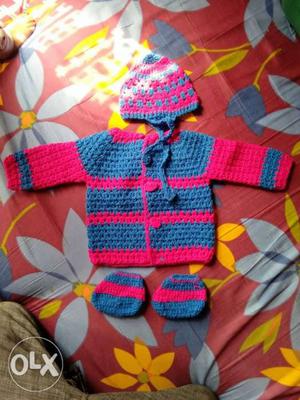 Toddler's Red And Blue Knitted Jacket