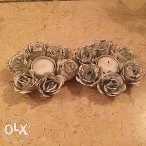 White Antique Metal Floral Tea light holders