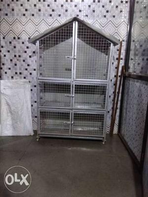 White Metal Pet Cage With White Metal Frame