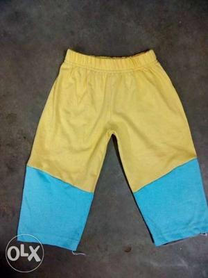 Yellow And Blue Drawstring Shorts
