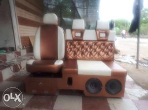 Brown And White Leather Sofa Chair