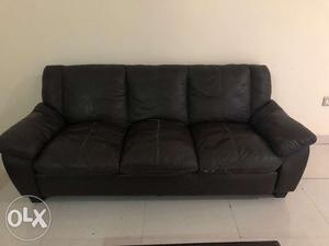 Dark brown leather sofa (3 seater + 2 single seaters)