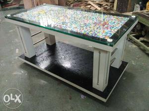 Rectangular White And Green Floral Table