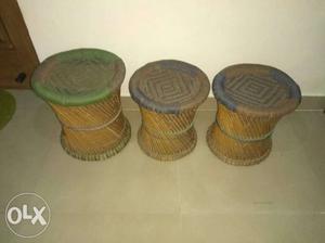 Three Brown And Green Wicker Baskets