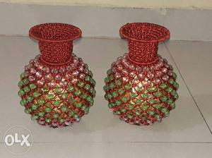 Two Red-and-yellow Ceramic Vases