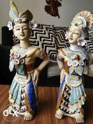 Two Woman In White And Blue Dress Figurines