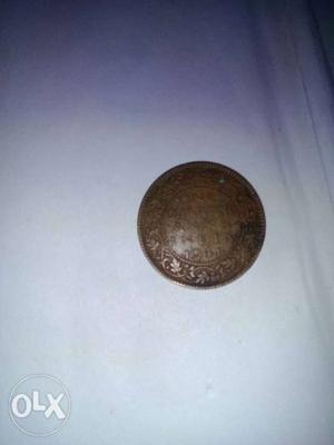 Antique  copper coin of one quarter Anna of