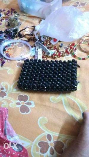 Black crystal beaded hand made ladies purse.