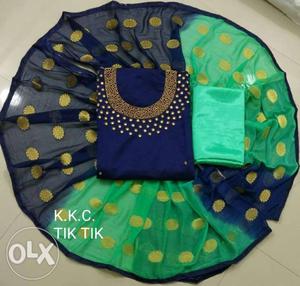 Blue And Green Polka Dot Print Textile