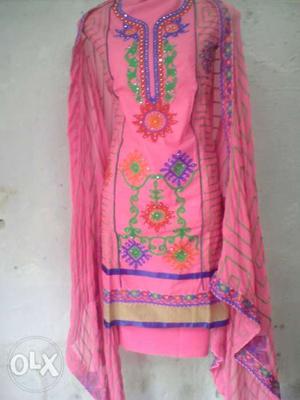 Fancy embroidery work pure cotton dress material