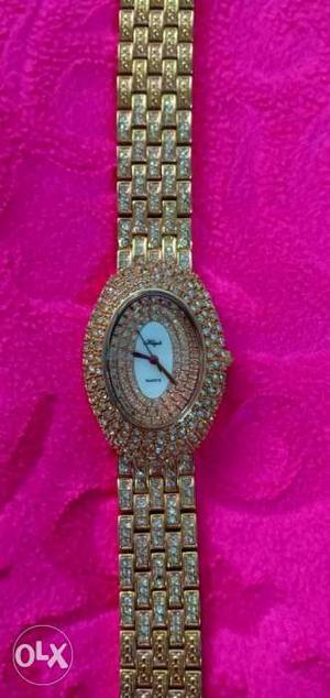 Full Stone Decorated Ladies Watch - Rose Gold