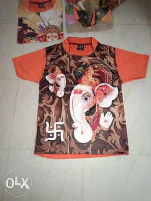 Orange Brown Floral Ganesha-printed Shirt
