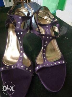 Pair Of Purple Open-toe Ankle Strap Heels