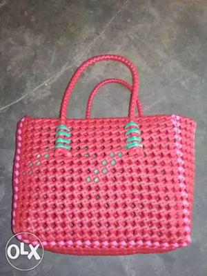 Red And White Knitted Handbag