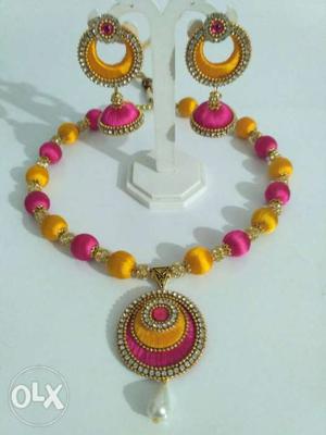 Silk thread necklace earrings set... colours can