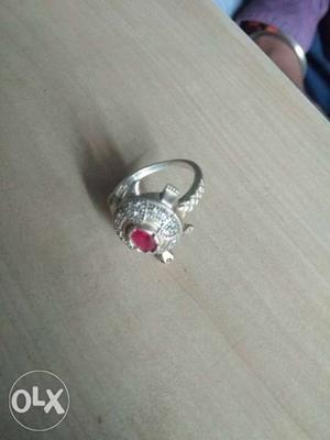 Silver And Red Gemstone Ring