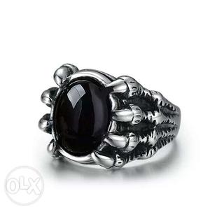 Silver-colored And Black Gemstone Encrusted Ring