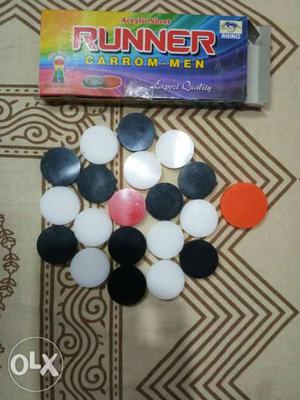 Black and White acrylic carrom coins with Striker!!