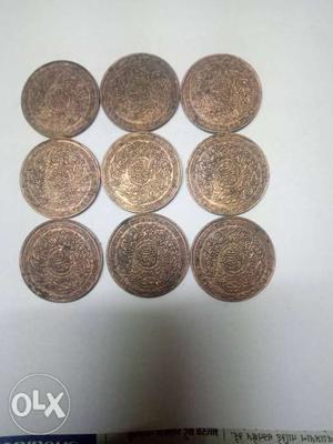 Copper old coins haydrabad char meenar