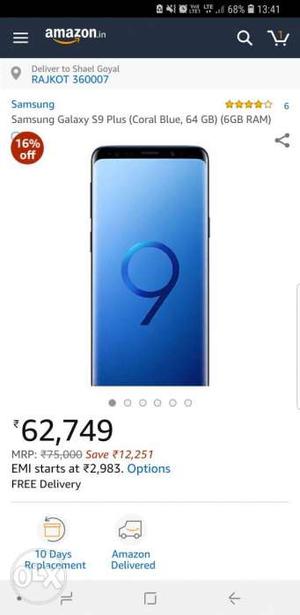 Galaxy S9 Plus 64GB, 6GB RAM, Coral Blue Color n