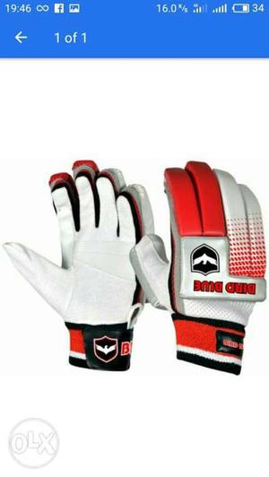 Pair Of White-and-red Gloves