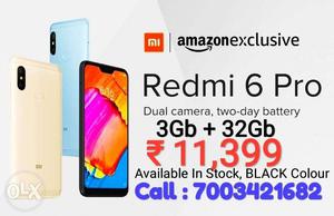 Redmi 6 Pro 3Gb+32Gb Black Sealed Pack,With Bill