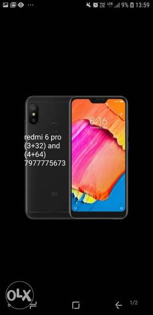 Redmi 6 pro seal pack black clour 3+32