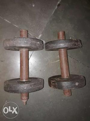 Two Brown Metal Adjustable Dumbbells