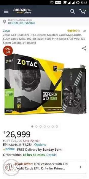 Zotac GTX  Graphics Card With box no bill not negotiable