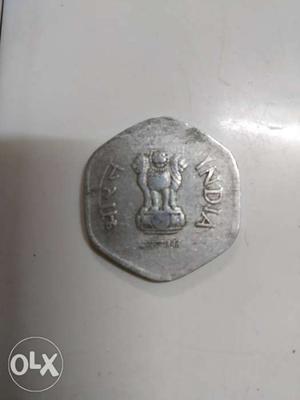 A old silver Indian coin (20 paisa)