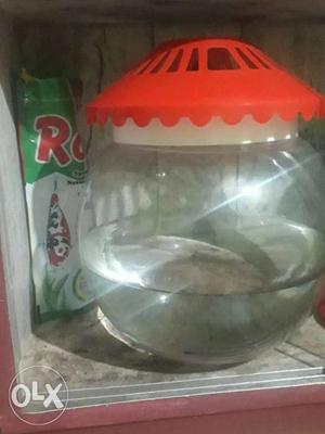 Clear Fish Bowl With Red Lid