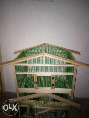 Green And White Wooden Bird Cage