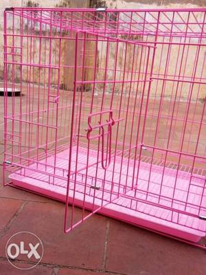 Pink Metal Folding Dog Crate