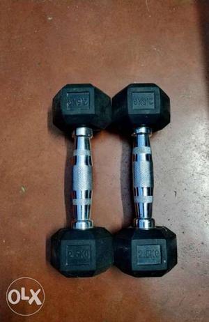 Two Black And Gray Dumbbells