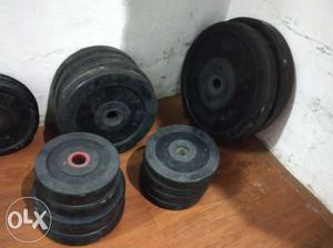 Two Black Weight Plates And Two Dumbbells 55kg gym weight
