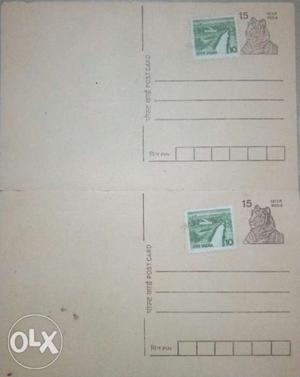 Un cut India Post Card(1+1) with 15Np Tiger Stamp