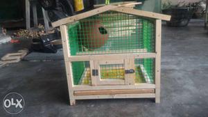 White And Green Wooden Pet Cage
