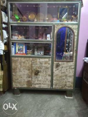 Beige And Gray Wooden Cabinet With Mirror