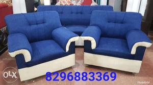 Blue Fabric 2-seat new Sofa set 3+1+1